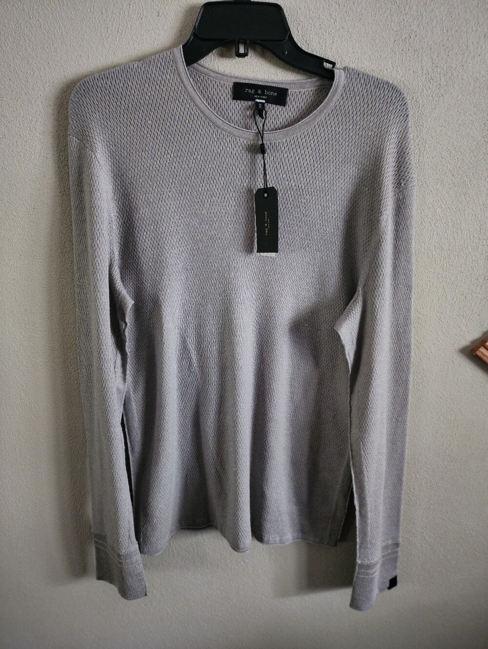 Rag & Bone NWT Merino Wool Linen Waffle Knit Crewneck Sweater Medium Gray Men